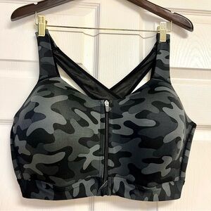 MTA Sport Plus 3X Black Camouflage Sports Bra Zip Front High Support Wireless